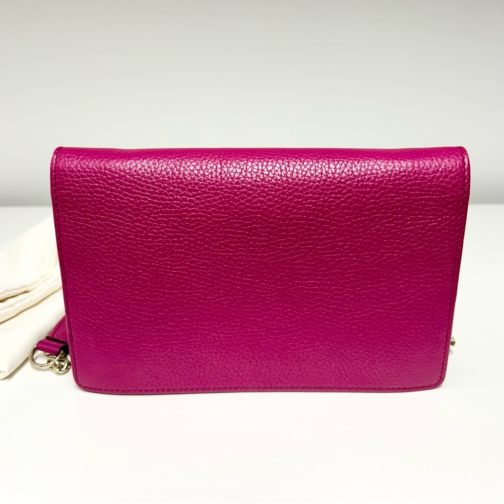GUCCI Mini Soho Pebbled Leather Wallet On Chain Crossbody Bag Magenta Hot Pink - Picture 8 of 16